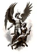 St Michael & angels fighting devil and demons engaged tattoo design idea