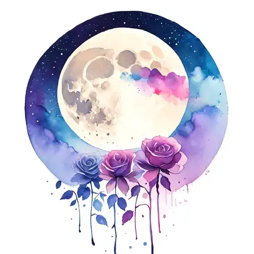 rose Aurora borealis sky moon tattoo design idea