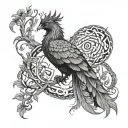 A phoenix rising from the tree of life, surrounded by intricate shibari patterns tattoo design idea