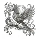 A phoenix rising from the tree of life, surrounded by intricate shibari patterns tattoo design idea