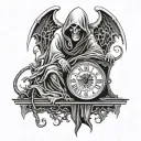grim reaper sitting on a clock and in the clock the  time is 1:26  tattoo design idea