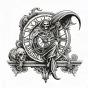 grim reaper sitting on a clock and in the clock the  time is 1:26  tattoo design idea