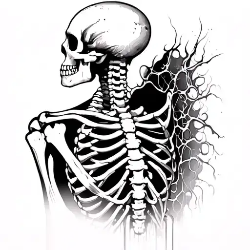 skeleton that tears the skin from the back from the inside reveal the bone spine tattoo design idea