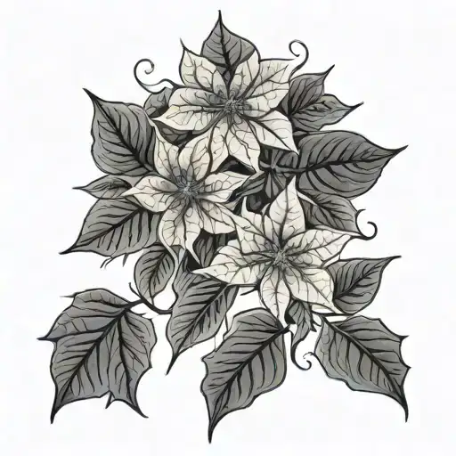 poinsettia with fall leaves intertwined tattoo design idea