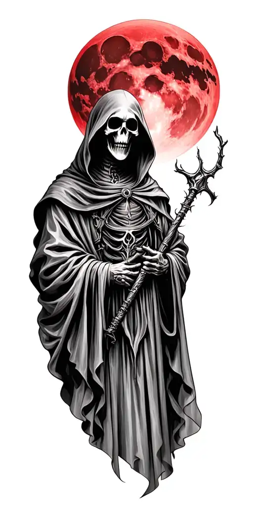 grim reaper red moon rising tattoo design idea