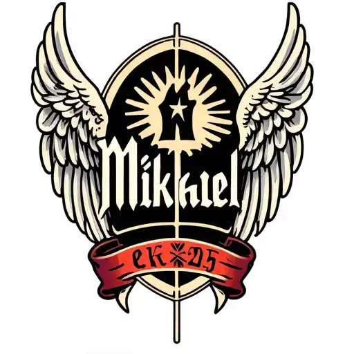 Mikael name with angel wings for tattoo on fore arm tattoo design idea