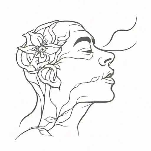 shadow of man spitting on flower  tattoo design idea