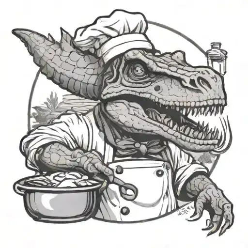 dinosaur chef tattoo design idea