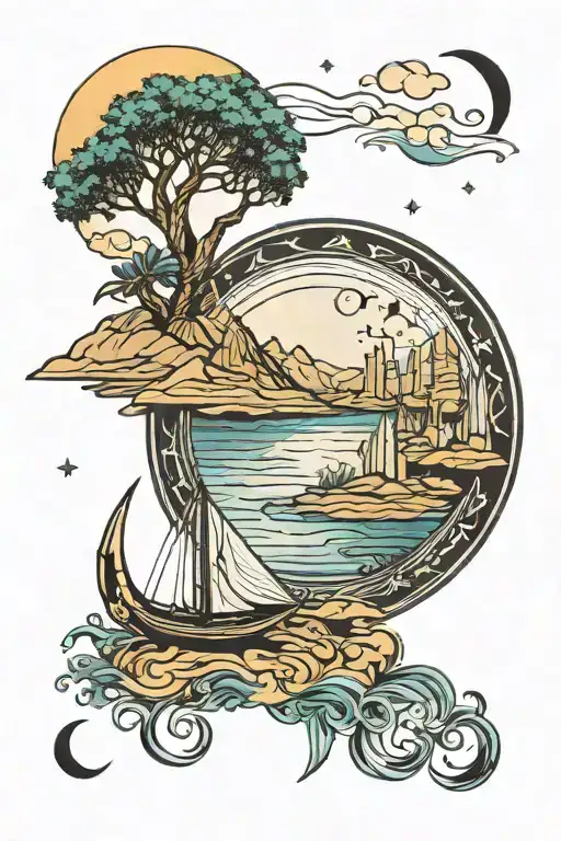 nile river and moon tattoo design idea