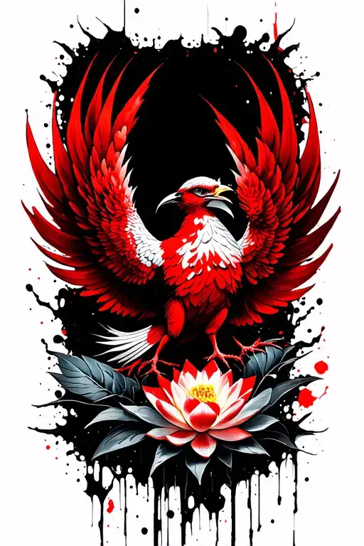 phoenix bird rising lotus flowers tattoo design idea