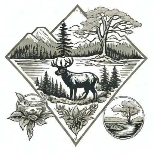 Appalachian Mountains River Forest Wildlife tattoo design idea