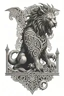 minatuar roaring and standing in front of a labyrinth and make it gothic looking  tattoo design idea