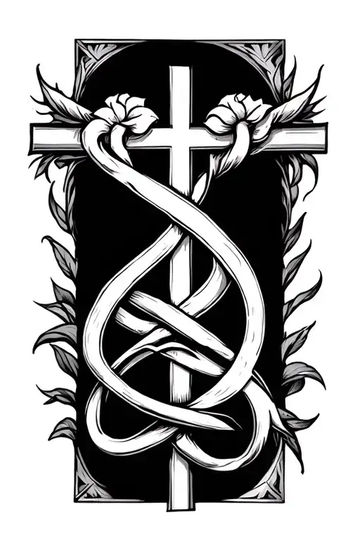 religious symbol intertwined tattoo design idea