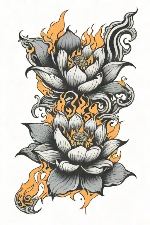 Lotus flower on fire rising tattoo design idea