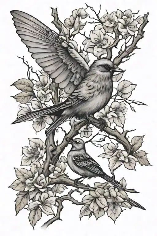 bird and a dragonfly on a tree branch with something separating them tattoo design idea