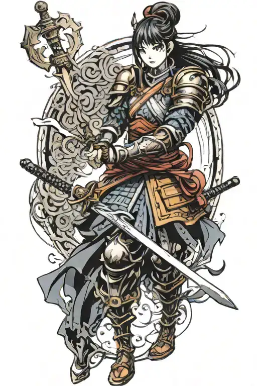 samurai girl in dark souls in portrait tattoo design idea