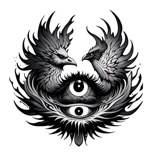 Phoenix Flame + Third Eye — mystical overload tattoo design idea