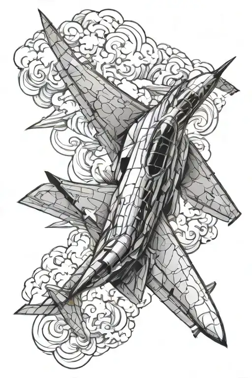 fighter jet with smoke swirling tattoo design idea
