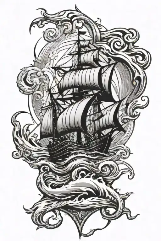 nautical, Viking, star, waves tattoo design idea