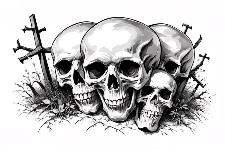 skulls and graveyard scene tattoo design idea