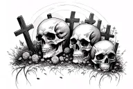 skulls and graveyard scene tattoo design idea