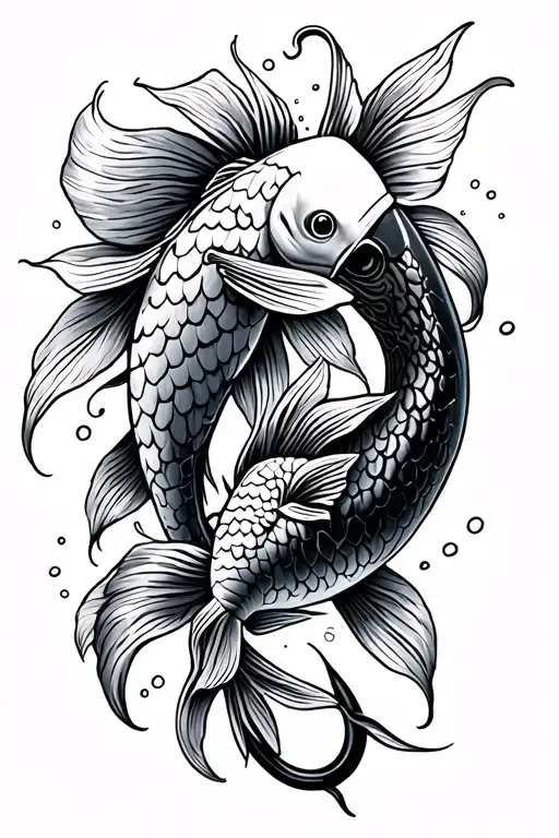 Hawai'i koi fish and Hawaii fish hook intertwined tattoo design idea
