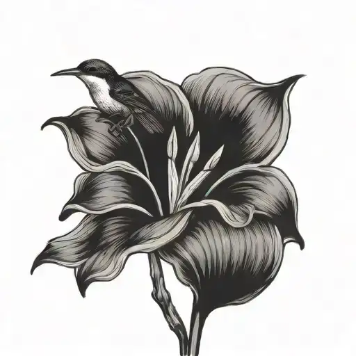 calla Lilly flower with wren bird perched tattoo design idea