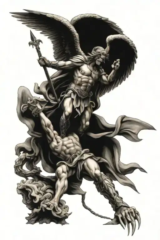 st Michael vs lucifer falling tattoo design idea