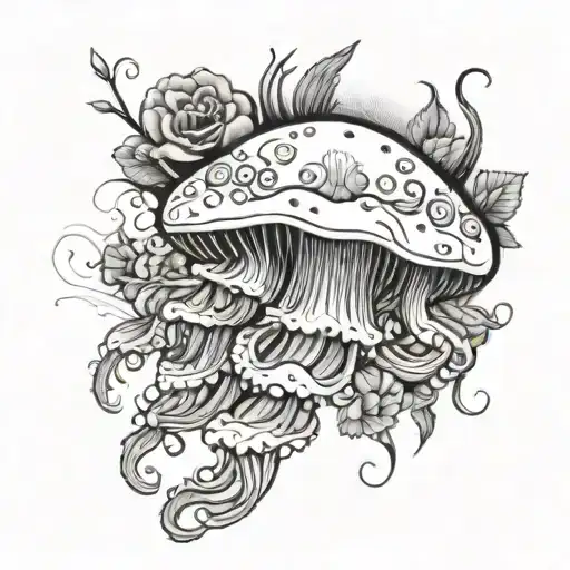 jelly fish with flowers growing tattoo design idea