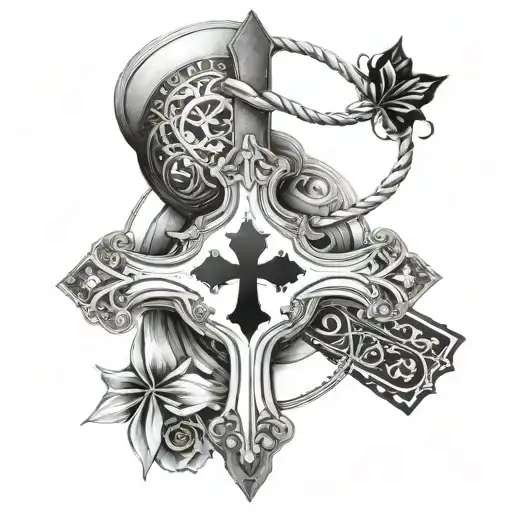 western arm full sleeve with cross and cards tattoo design idea