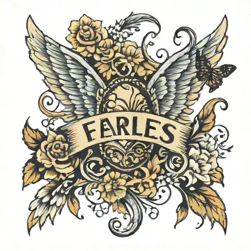 back tattoo with angel wings, snake, butterfly, flowers, and the word fearless  tattoo design idea