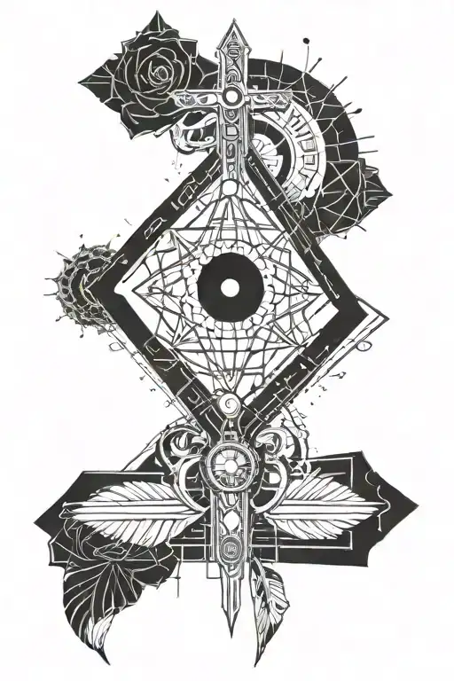  black rose ankh eye feathers  tattoo design idea