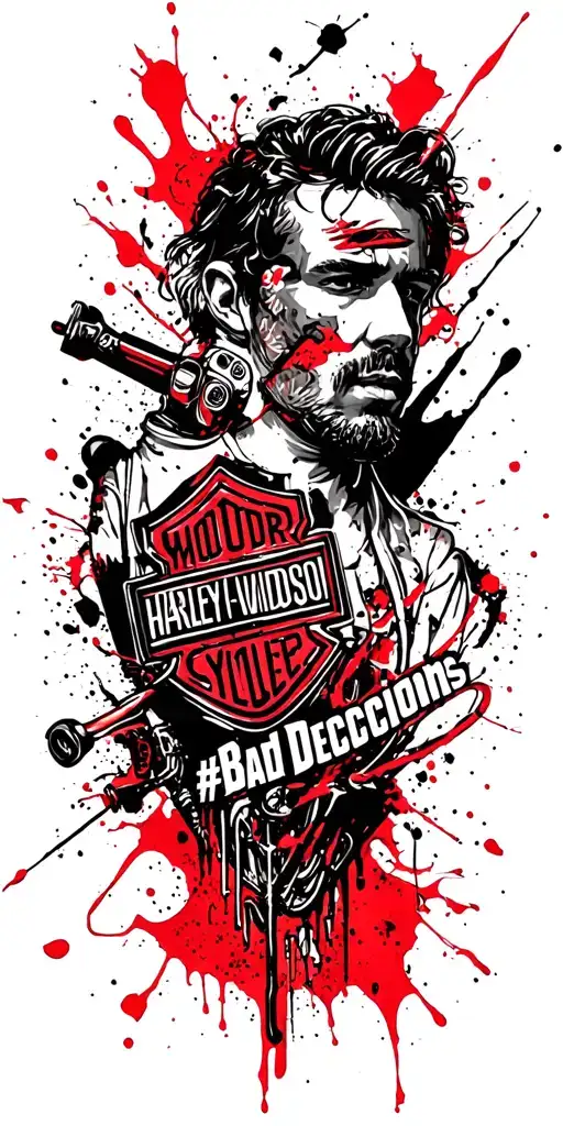 "#BadDecisions " Sagittarius and harley davidson and gambling themed tattoo tattoo design idea