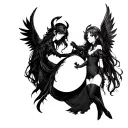 anime demon girl and anime angel girl  in ying and yang symbol tattoo design idea