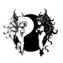 anime demon girl and anime angel girl  in ying and yang symbol tattoo design idea