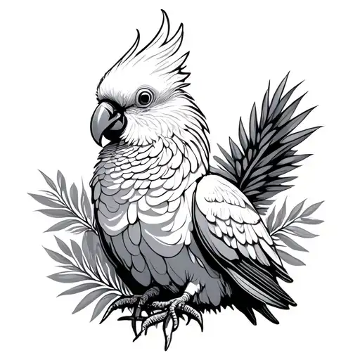 single line cockatoo outline tattoo design idea