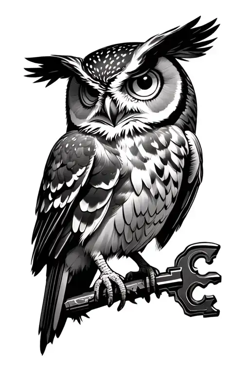 owl holding key with all seeing eye tattoo design idea