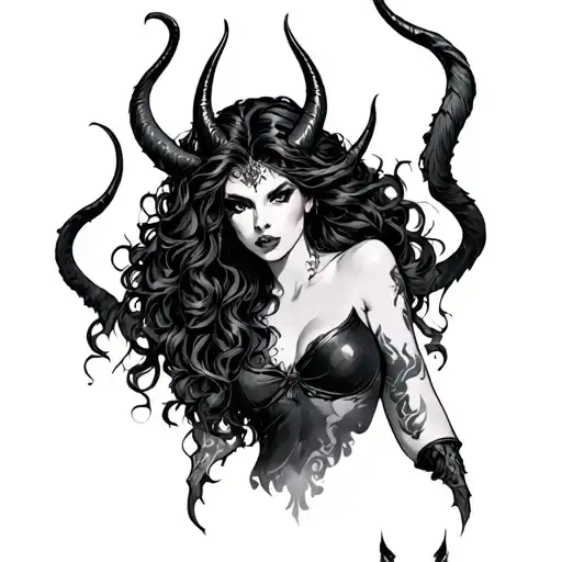 backfround for devil woman posing tattoo design idea