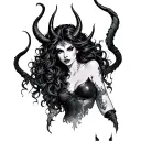 backfround for devil woman posing tattoo design idea