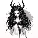 backfround for devil woman posing tattoo design idea