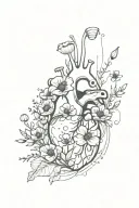 abstract design human heart, poppies, anemones, mushrooms, music, love tattoo design idea