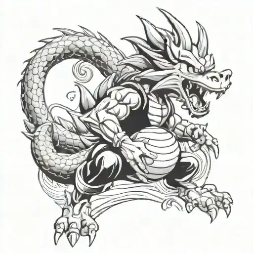 Give me an American traditional style dragon ball tattoo tattoo design idea