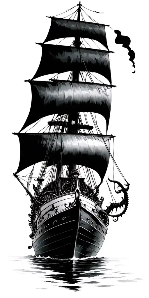 Black Pearl Ship attacked by a kraken tattoo design idea