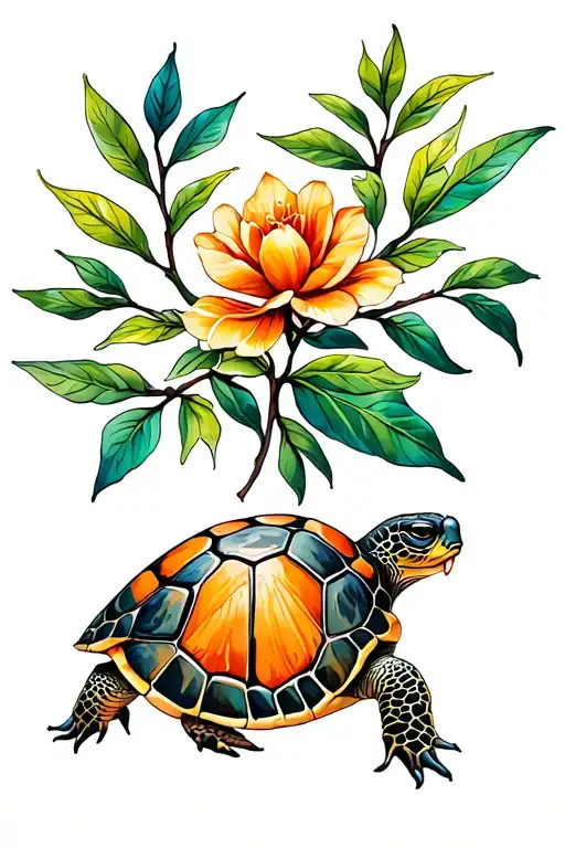 turtle and oil branch tattoo design idea
