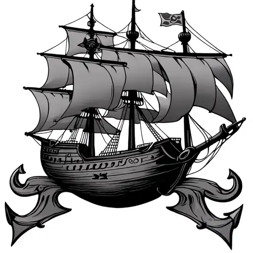 spanish galleon with anchor and propeller tattoo design idea