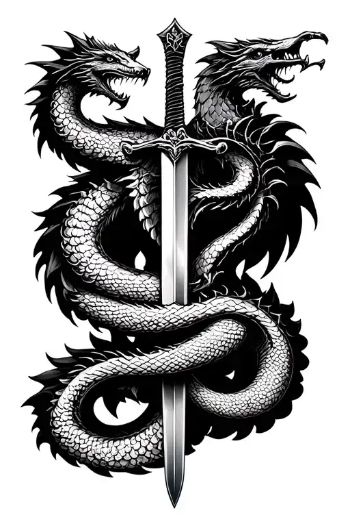 sword of gryffindor with basilisk intertwining tattoo design idea