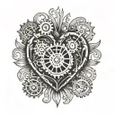 broken heart cogs tattoo design idea
