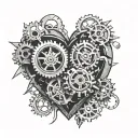 broken heart cogs tattoo design idea