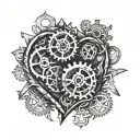 broken heart cogs tattoo design idea