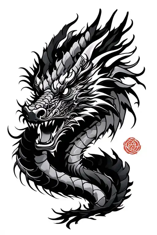 dragon, samurai, temple tattoo design idea